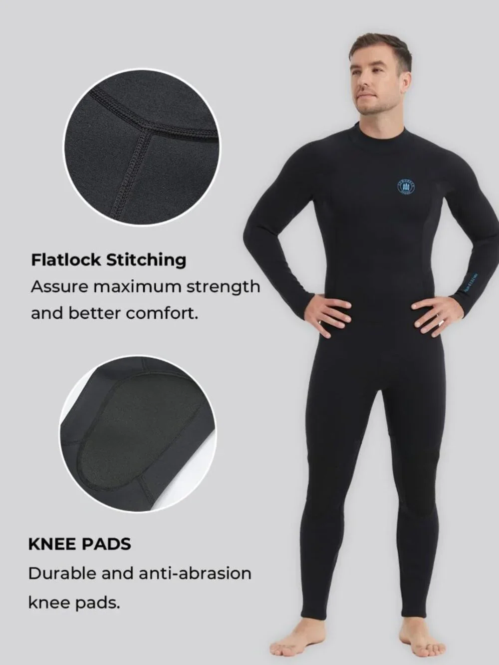 Men's Full Wetsuit 3/2mm & 5/4mm - Front Zip for Diving, Surfing, Snorkeling